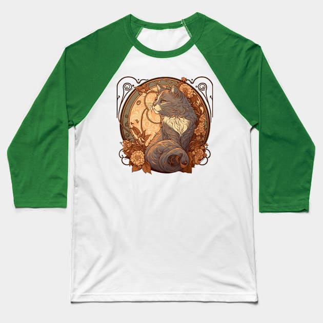 Art Nouveau Kitty Baseball T-Shirt by Pacific Cauldron